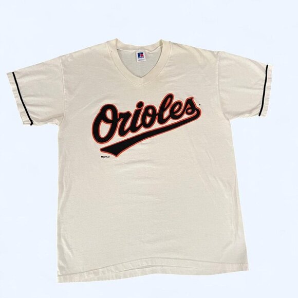 1997 Russell Athletic Orioles Tee Men’s L Cream V-Neck Vintage MLB Baseball Tee - Picture 1 of 10